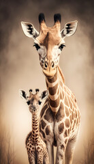 Giraffe and Baby Giraffe. Generative AI