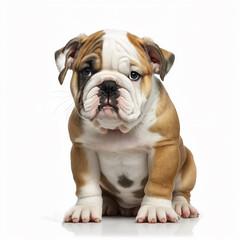 Obraz premium Cute puppy dog breed english bulldog isolated on white close-up, lovely home pet, ai generative 