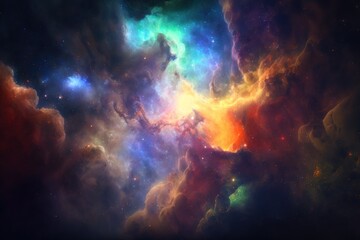 Fantastic space landscape with space nebula. Generative AI