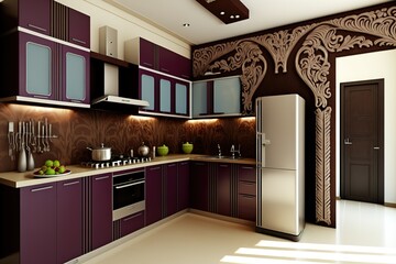 stylish interior of Indian Kitchen, Generative AI