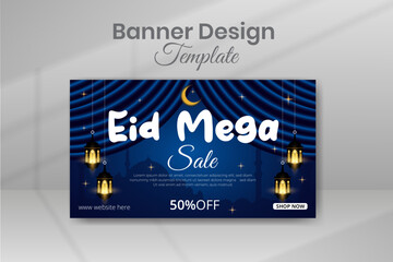 Eid-al-fitr Super Sale Offer Background Islamic Festival Celebration Social Media Banner, Mega Web Banner Promotion Design Template for Business, Discount Post Design Template
