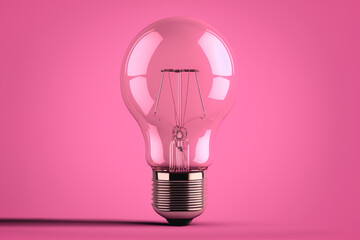 Lightbulb on a hot pink background. Created with AI generative technology.