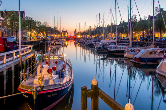 View of the Noorderhaven, northern harbour, in Harlingen, Holland