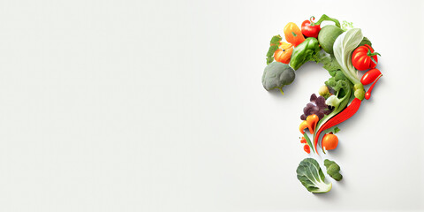 Question mark made with fruit and vegetables; healthy eating concepts, made with generative AI