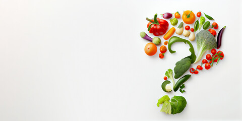 Question mark made with fruit and vegetables; healthy eating concepts, made with generative AI