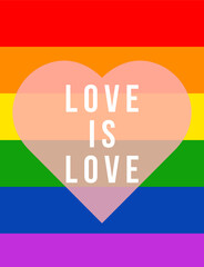 love is love with LGBT flag in background - obrazy, fototapety, plakaty