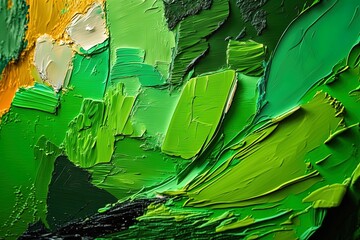 Abstract paint art in green. Highly textured background. Created in Generative AI.