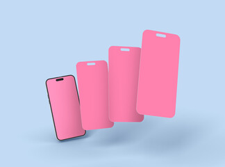 Phone 14 pro mockup and some separated screens floating. ui ux app concept. 3d render