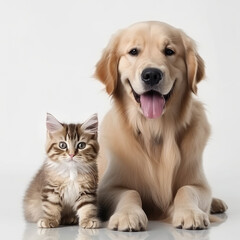 Cat and dog, friends for life. Isolated with copy space.