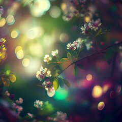 Obraz na płótnie Canvas Blossoms In Green Garden With Defocused Effect Background. Generative AI.
