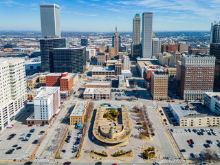 Aerial view of the Tulsa cityscape - obrazy, fototapety, plakaty
