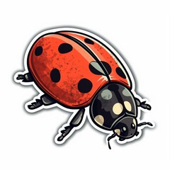 Cut sticker of a red ladybug with black spots on white background. Generative AI