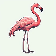 Cut sticker of a pink flamingo standing on one leg on white background. Generative AI