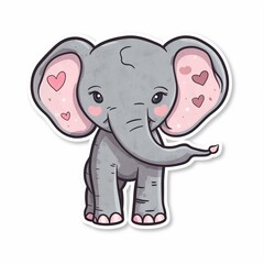 Naklejka premium Cut sticker of a gray elephant with a pink heart on white background. Generative AI