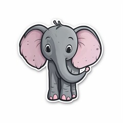 Cut sticker of a gray elephant with a pink heart on white background. Generative AI