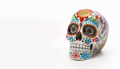 Sugar Skull, Calavera, to celebrate Mexicans Day of the Dead greeting card with white color space. Generative AI - 581924633