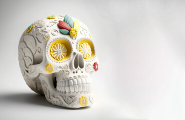 Sugar Skull, Calavera, to celebrate Mexicans Day of the Dead greeting card with white color space. Generative AI - 581924638