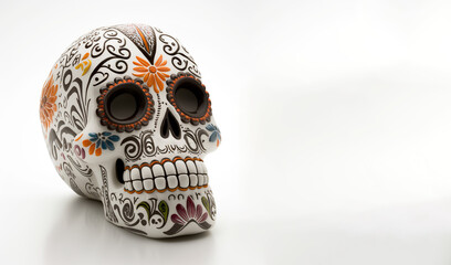 Sugar Skull, Calavera, to celebrate Mexicans Day of the Dead greeting card with white color space. Generative AI - 581924641