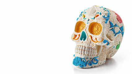 Sugar Skull, Calavera, to celebrate Mexicans Day of the Dead greeting card with white color space. Generative AI - 581924647