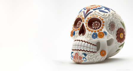 Sugar Skull, Calavera, to celebrate Mexicans Day of the Dead greeting card with white color space. Generative AI - 581924656