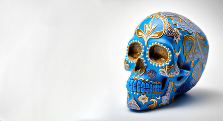 Sugar Skull, Calavera, to celebrate Mexicans Day of the Dead greeting card with white color space. Generative AI - 581924657