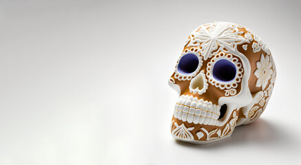 Sugar Skull, Calavera, to celebrate Mexicans Day of the Dead greeting card with white color space. Generative AI - 581924661