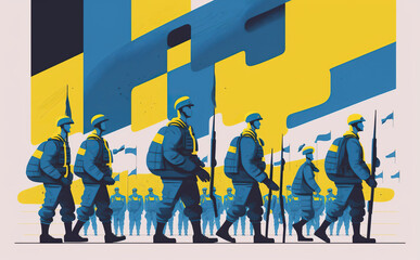 Ukrainian soldiers fighting for their freedom illustration. Generative AI - 581926402