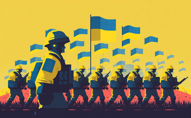 Ukrainian soldiers fighting for their freedom illustration. Generative AI - 581926404