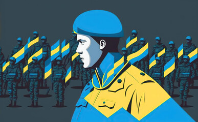 Ukrainian soldiers fighting for their freedom illustration. Generative AI - 581926405