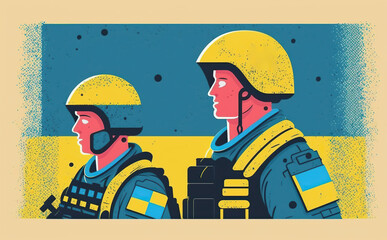 Ukrainian soldiers fighting for their freedom illustration. Generative AI - 581926406