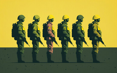 Ukrainian soldiers fighting for their freedom illustration. Generative AI - 581926415