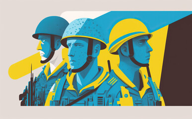 Ukrainian soldiers fighting for their freedom illustration. Generative AI - 581926421