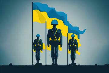 Ukrainian soldiers fighting for their freedom illustration. Generative AI - 581926436