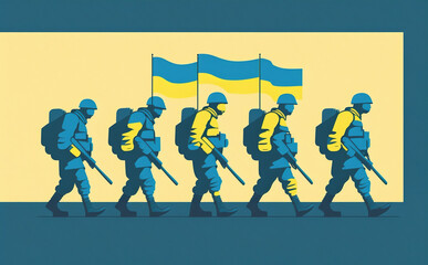 Ukrainian soldiers fighting for their freedom illustration. Generative AI - 581926439