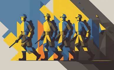Ukrainian soldiers fighting for their freedom illustration. Generative AI - 581926448