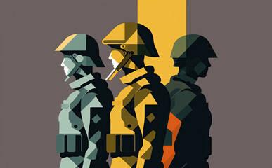 Ukrainian soldiers fighting for their freedom illustration. Generative AI - 581926458