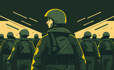 Ukrainian soldiers fighting for their freedom illustration. Generative AI - 581926463