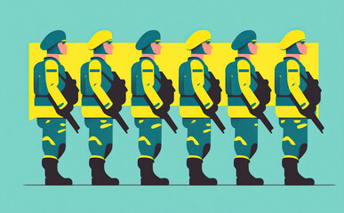 Ukrainian soldiers fighting for their freedom illustration. Generative AI - 581926464
