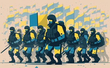 Ukrainian soldiers fighting for their freedom illustration. Generative AI - 581926481