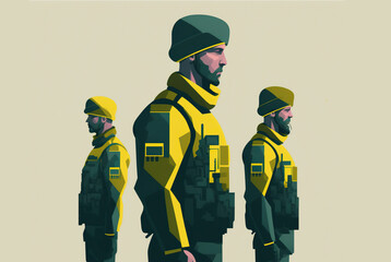 Ukrainian soldiers fighting for their freedom illustration. Generative AI - 581926482