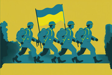 Ukrainian soldiers fighting for their freedom illustration. Generative AI - 581926484