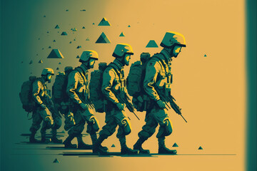 Ukrainian soldiers fighting for their freedom illustration. Generative AI - 581926489