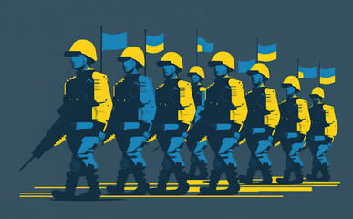 Ukrainian soldiers fighting for their freedom illustration. Generative AI - 581926493