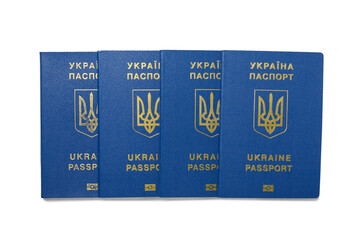 Ukrainian passports on white background