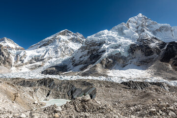 Detail of South-west wall of Nuptse nad Khumbu glacier. Picture taken from t EBC	