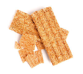 Sweet sesame kozinaki isolated on white background