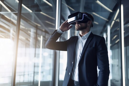 Business Man Wearing Virtual Reality Glasses