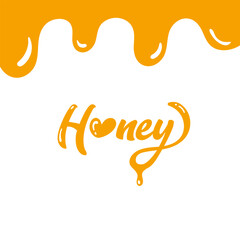Obraz premium Sweet honey lettering. Dripping honey logo design template.