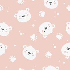 Cute seamless pattern of cartoon bear face. Kids Baby pattern of cute bear. - 581929835