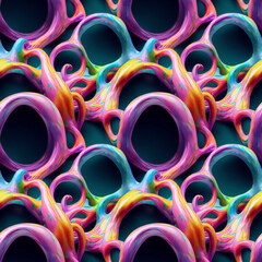 Abstract colorful funky surreal psychedelic dynamic liquid 3D forms substance seamless pattern. Generative AI